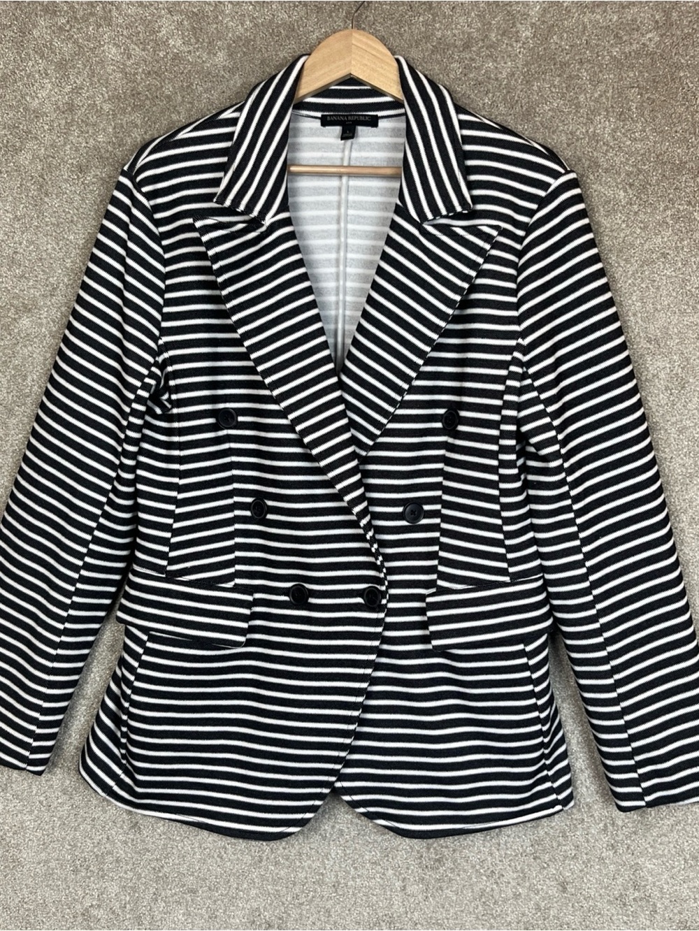 Banana Republic Jacket Womens Large Black Stripe Stretch Button Blazer- 5312
